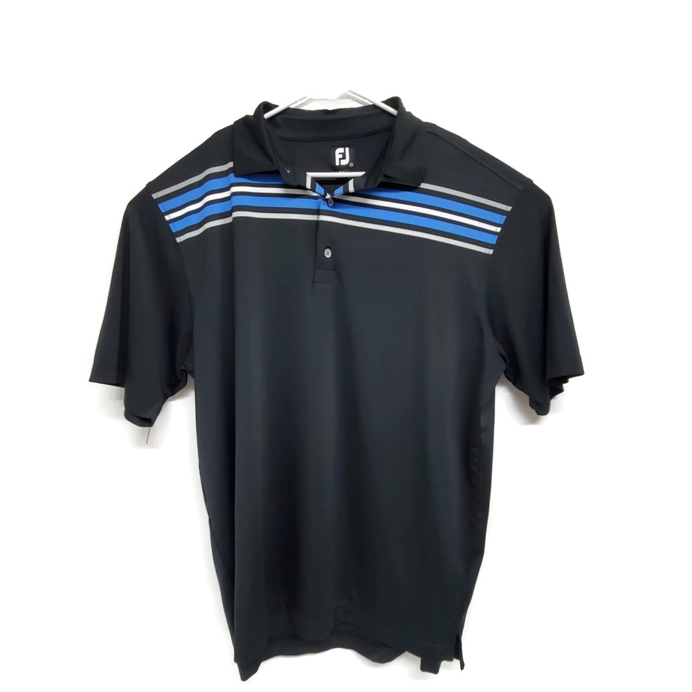 FootJoy Mens 2XL Black Striped Performance Golf Polo Shirt Short Sleeve FJ